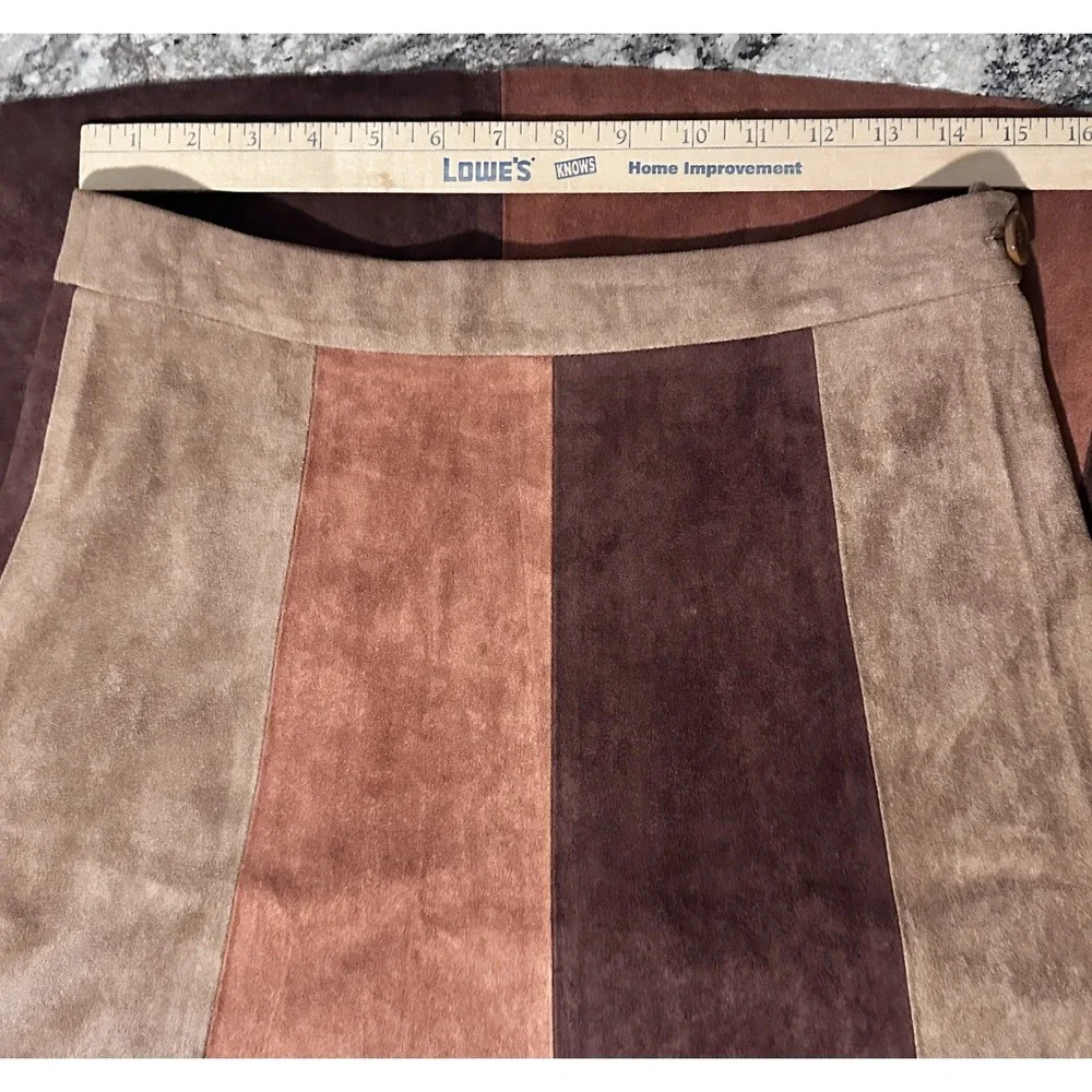 Fringe Faux Suede Patchwork Maxi Skirt Brown Tan Rust Boho CP-6286 Size Large - Picture 3 of 8